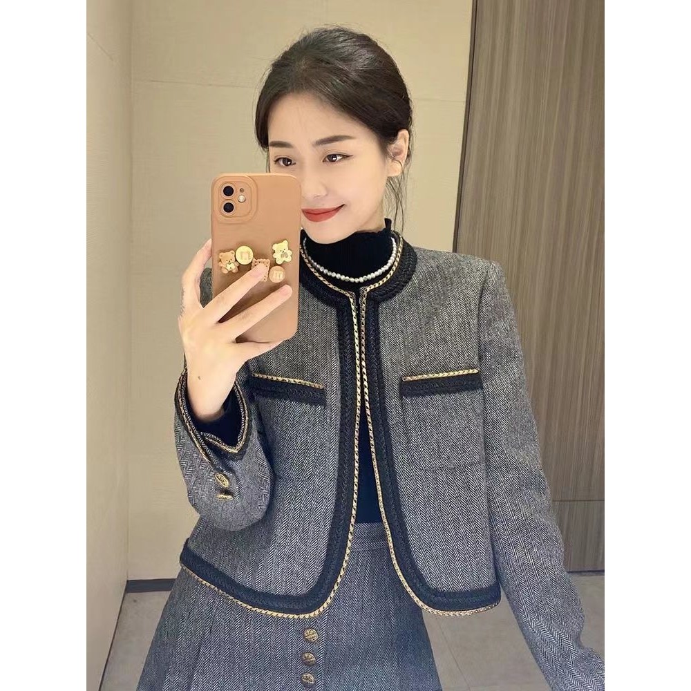 Female2024New French Style Chanel Suit Long Sleeve Jacket Pleated Skirt