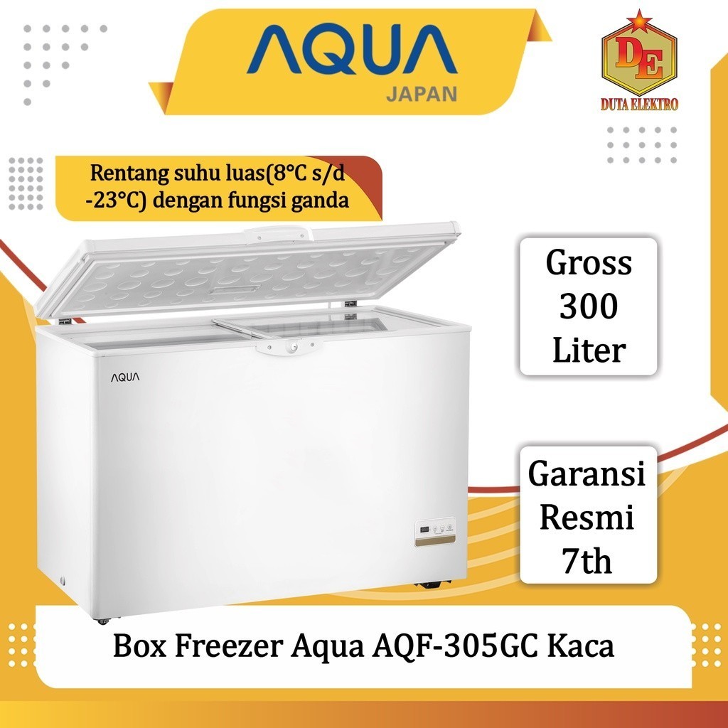 Box Freezer Aqua Japan AQF 305 GC Chest Freezer 300 Liter Kaca