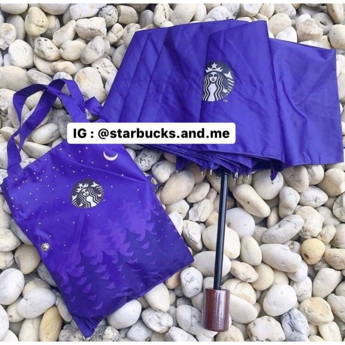 Starbucks Korea Umbrella Payung Lipat Exclusive With Bag -Starry Night