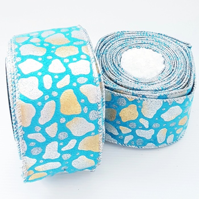 

Pita Biru Muda Double Side Motif Totol Silver Gold 1's