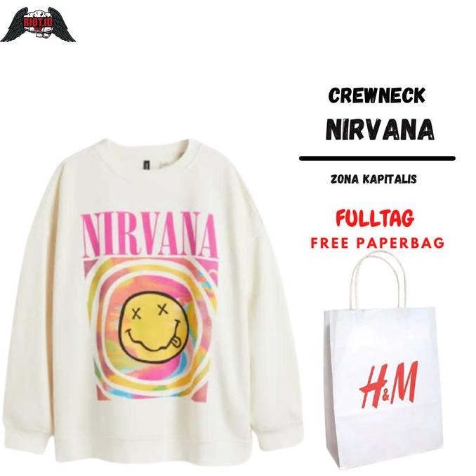 CREWNECK H&M NIRVANA CREAM PINK FREE PAPER FULL TAG HNM JAKET SWEATER
