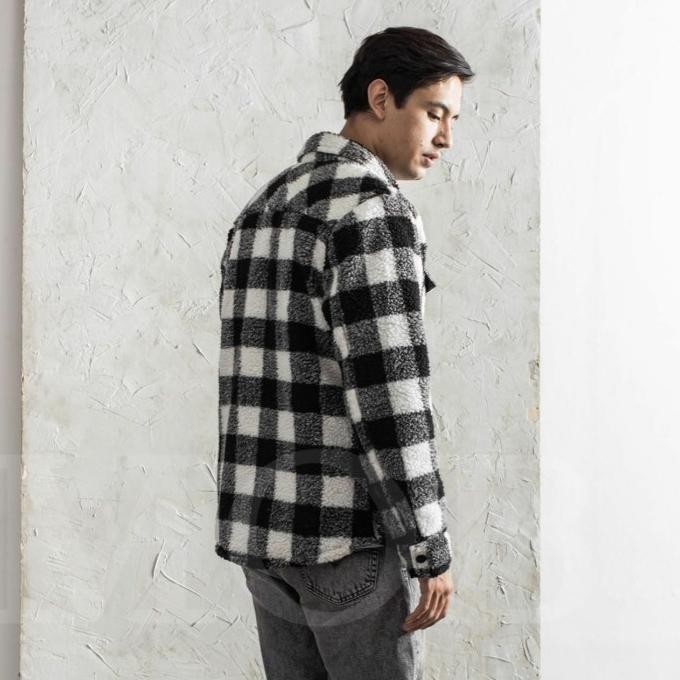 Shirt Jacket Gap Sherpa Black White Plaid Original - Size M-Xxl Tersedia