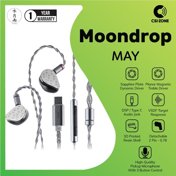Moondrop MAY Dynamic + Planar Driver IEM With DSP Type C Plug & Mic