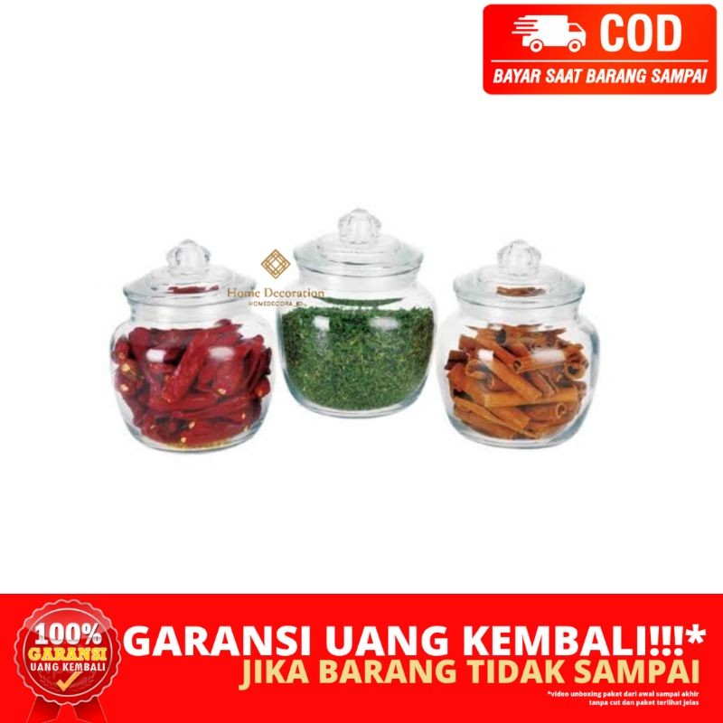 (HOMEDECORA_ID) BERGARANSI 1SET 3PCS MINI GLASS CANISTER TEMPAT WADAH TOPLES KACA BENING TRANSPARAN 