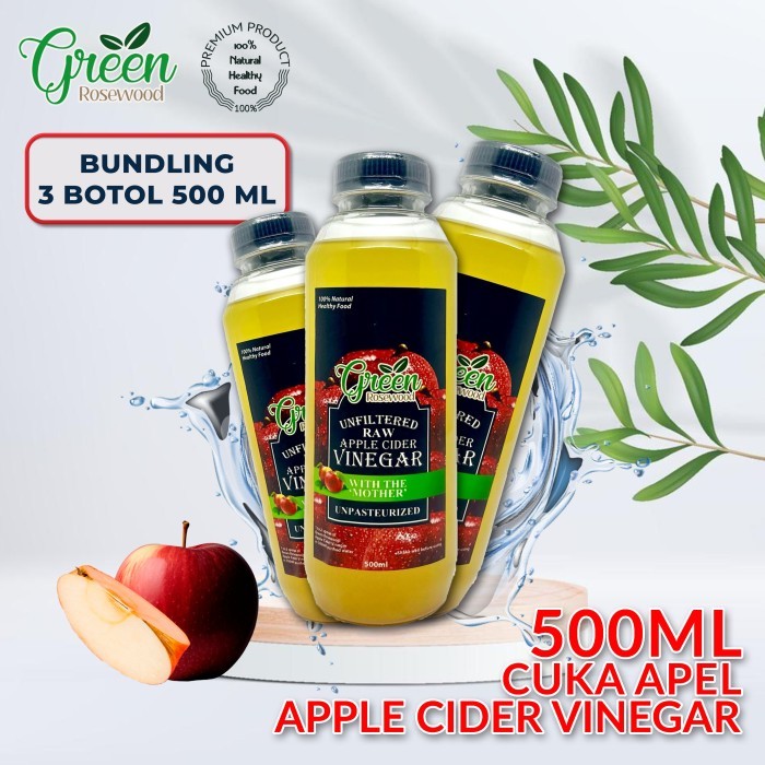 

(BUNDLING 3 BOTOL) CUKA APEL PREMIUM WITH MOTHER 500 ML - APPLE CIDER VINEGAR ( ACV ) 500ML (BOTOL