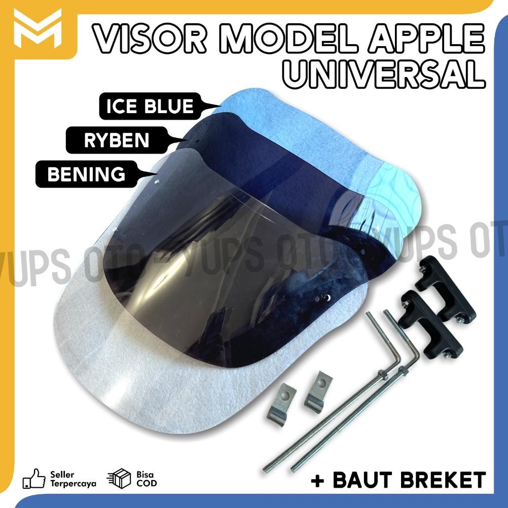 VISOR MODEL APPLE UNIVERSAL MIKA PENAHAN ANGIN TAMENG KACA DEPAN ALL MOTOR + BAUT BREKET PNP TEBAL 3