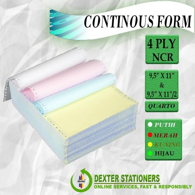 

TERBARU - KERTAS CONTIONOUS FORM 4 PLY / KERTAS KOMPUTER/ KERTAS NCR 4 RANGKAP