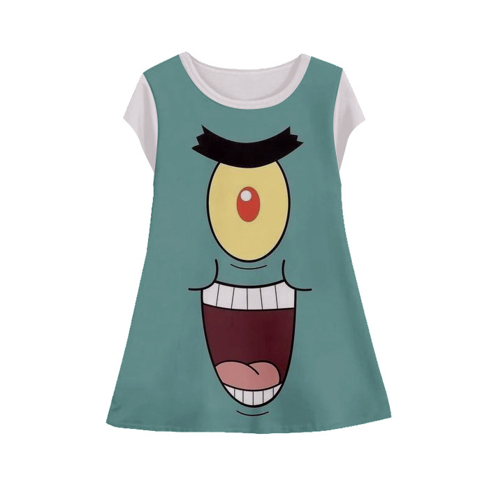 Baju Dress Kartun Anak Lengan Pendek Kartun 3D Printing Karakter Spongebob Squarepants Tunik-Spongeb