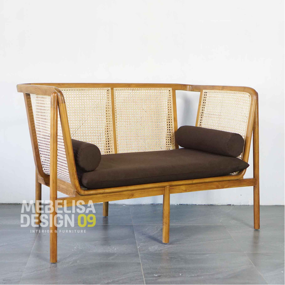 Bangku Sofa Anyaman Rotan Rangka Kayu Jati 2 Seater