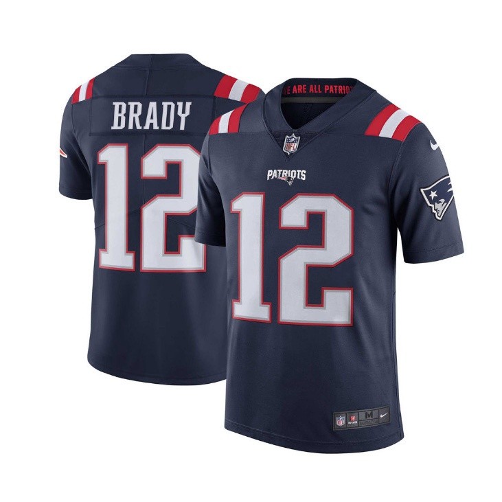 Patriot Pria #12 Tom Brady NFL Jersey Sepak Bola Biru Laut Putih Merah |355BB029|
