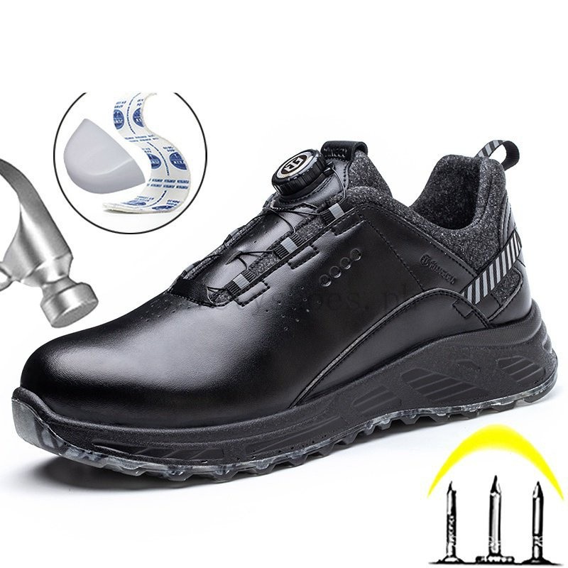 Sepatu Keselamatan Kancing Putar Pria Sepatu Kerja Tahan Tusukan Sepatu Kulit Tahan Air Sepatu Bot K