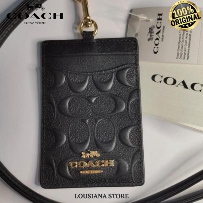 

ID LANYARD IN SIGNATURE LEATHER DEBOSSED BLACK GOLD