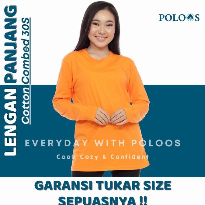BAJU KAOS POLOS COTTON COMBED 30S LENGAN PANJANG WANITA ORANGE OREN