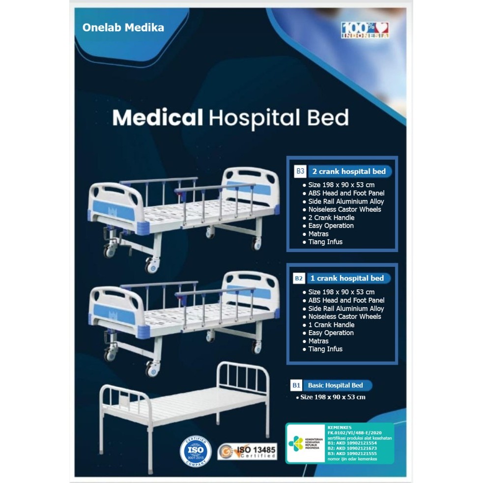 PROMO!!! Bed Pasien Ranjang Rumah Sakit 2 Crank Engkol Manual ABS Murah