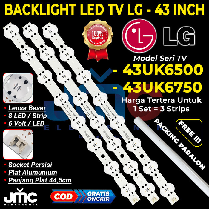 BACKLIGH TV LG 43UK6500 43UK6750 LAMPU BL 8 MATA KANCING BAGONG 8K 6V