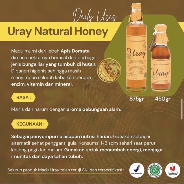 

Madu Uray Natural Honey 875Gram Grade A Madu Murni Alami Madu Hutan Terbaru