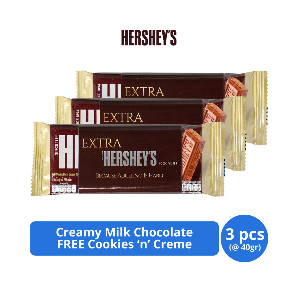 

Hershey's Bar Creamy Milk Chocolate 40gr FREE Cookies 'n' Creme 40gr x 3 pcs