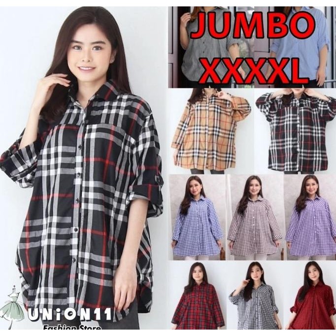 SUPER JUMBO LD 130-KEMEJA KATUN WANITA TANGAN PANJANG MOTIF