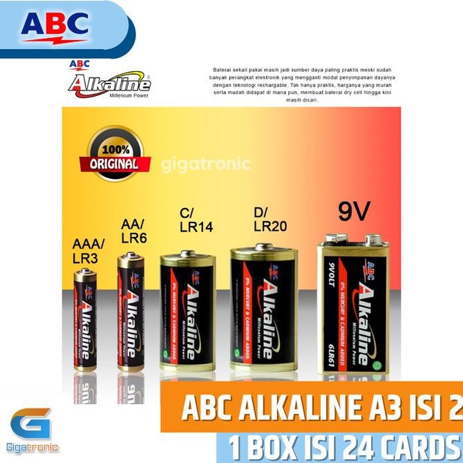 Original Baterai Abc Alkaline A3 Aaa Isi 2 / 1 Box Isi 24 Card Original / Batre Remot Ukuran Kecil