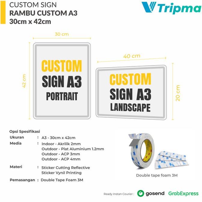 

TERBARU - Rambu / Sign Custom Ukuran A3 30cm x 42cm - Plat Alumunium