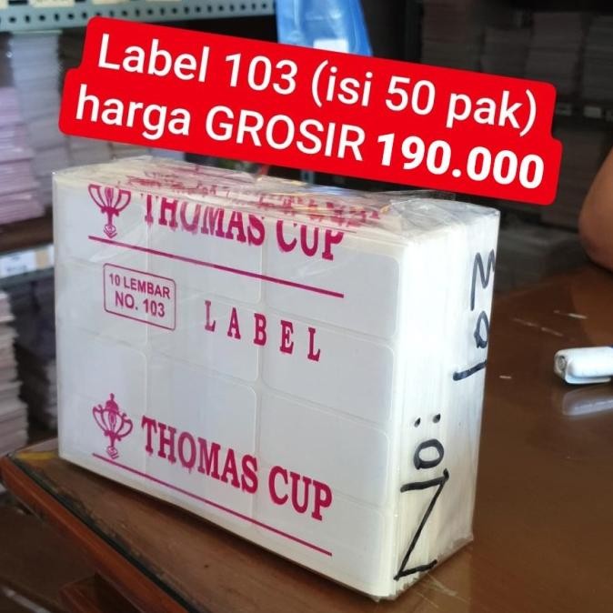 

TERMURAH - GROSIR TERMURAH Label 103 THOMAS CUP (120 label/pack) 3 x 6,4 cm