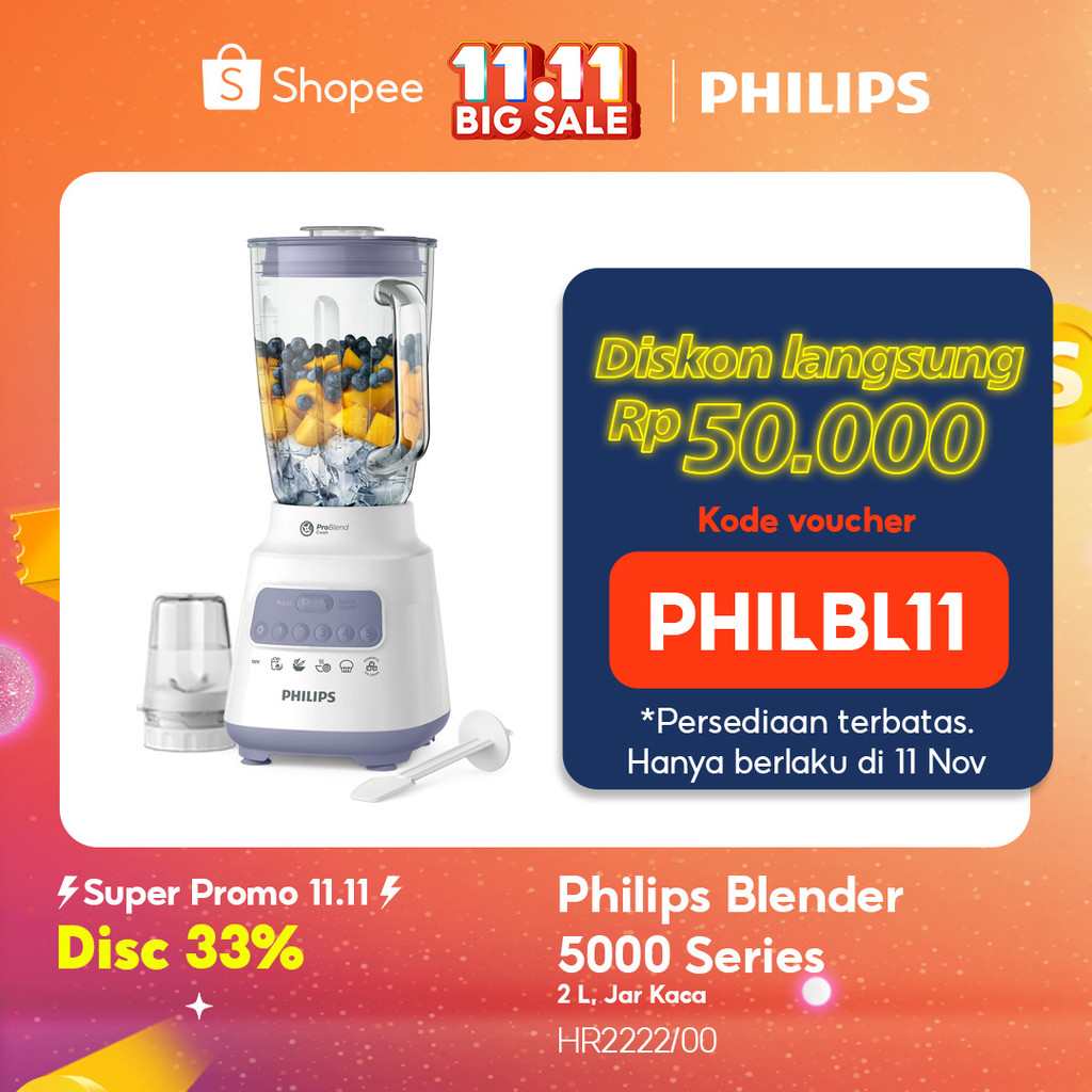 Blender Philips Kaca 2 liter - 5000 Series HR2222/00 - Blender jus - Blender bumbu philips - Dry Mil