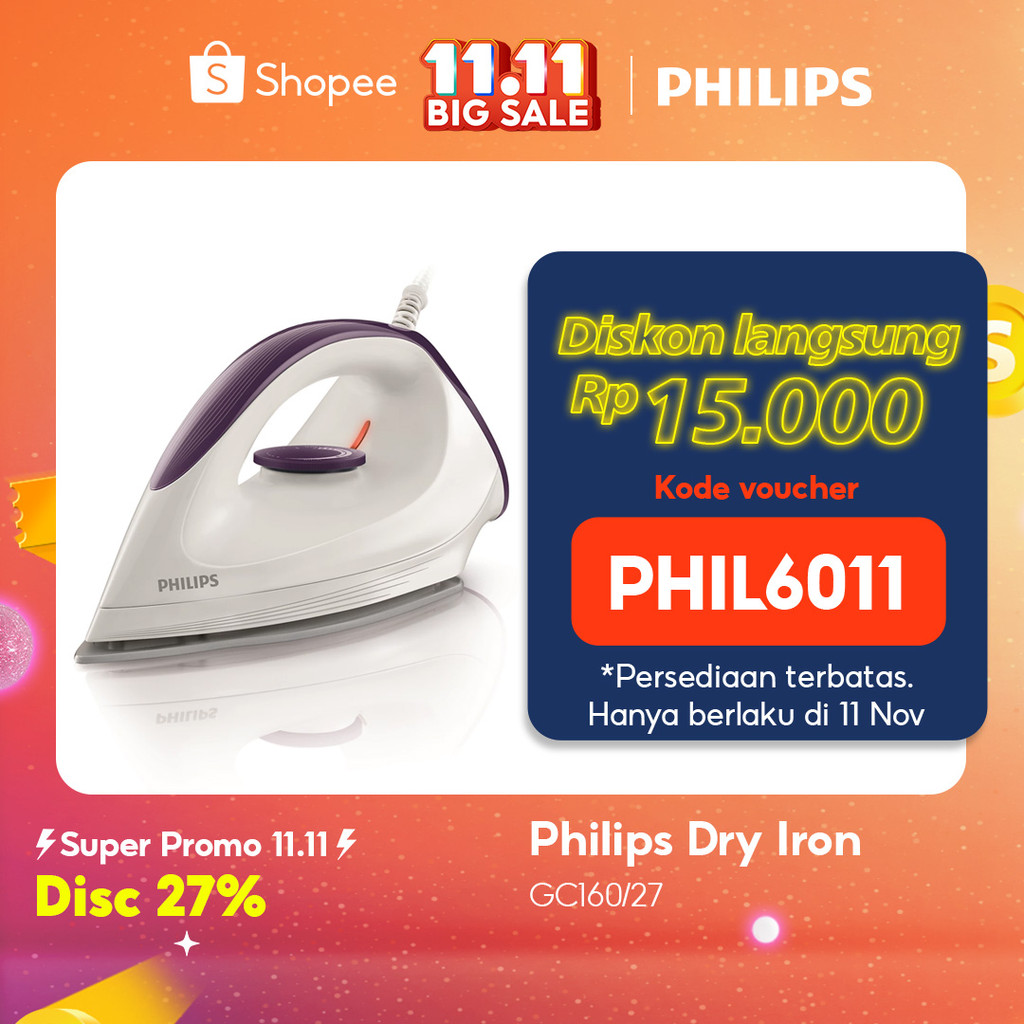 Philips Setrika Kering Afinia GC160/27 Putih Ungu - Setrika Terbaik Paling Canggih, Strika Philips T