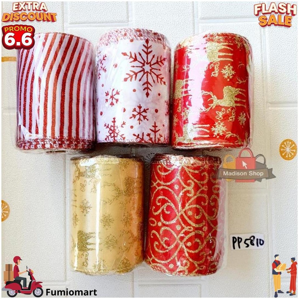 

Pita Natal Rol Besar 10M Hiasan Parcel Dekorasi Pohon Natal Pita Kain D Terlaris