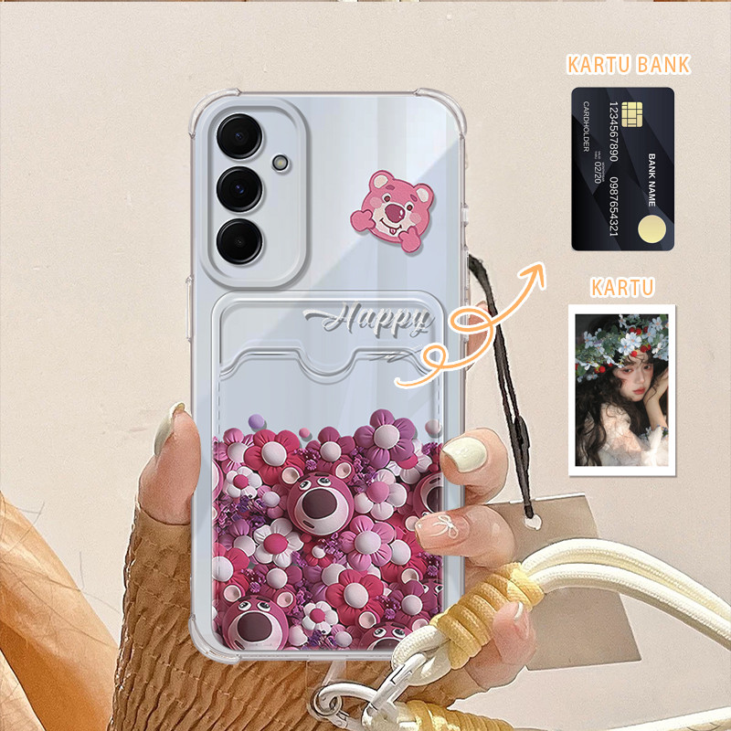 Card Holder Beruang Stroberi Lanyard Phone Strap Couple Soft Case Iphone 11 Pro Max 13 Pro Max Xr Xs