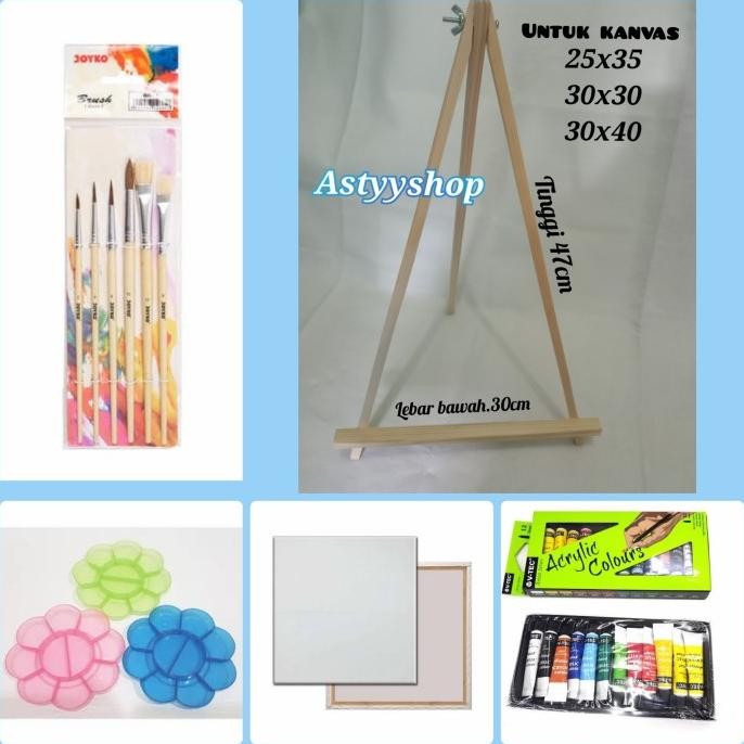 

Paket Lukis lengkap(kanvas/kuas/palet/cat akrilik/easel.)
