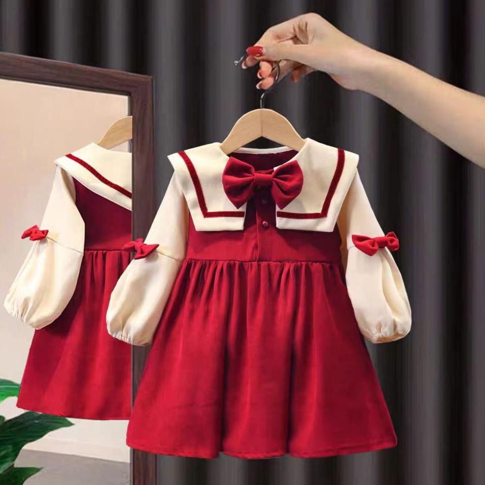 baju merah anak perempuan1-5 Tahun /Baju Dress Anak Perempuan Import Dress Anak Lucu Dress Fashion D