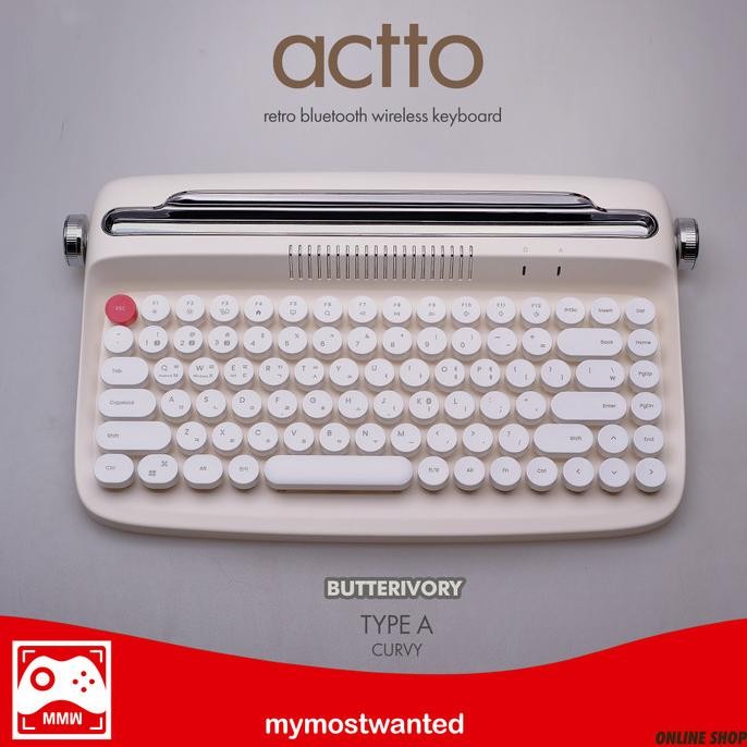 TERMURAH - ACTTO Keyboard bluetooth wireless keyboard retro typewriter IVORY