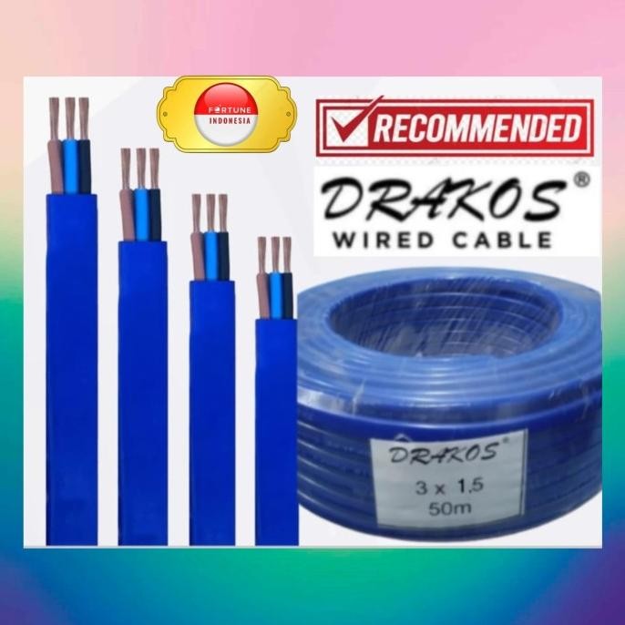KABEL BIRU POMPA AIR SATELIT 4" FLAT BLUE LINE 50 M DRAKOS 3X1.5MM 0.3HP SUBMERSIBLE PUMP SAN EI 1 H