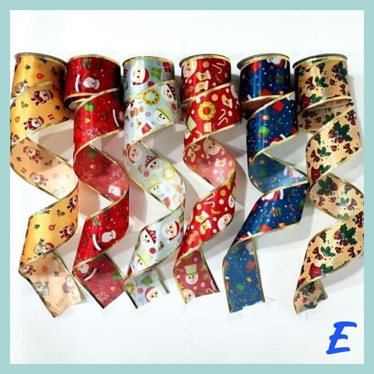 

| MIS | PITA 6.3 CM MOTIF SANTA SNOWMAN PITA NATAL HIASAN KADO MURAH PITA BIRU MOTIF MIX CHRISTMAS RIBBON MURAH GROSIR