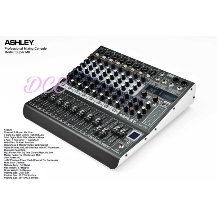 Cuci Gudang Mixer Audio Ashley Super M8 8 Channel Bluetooth Usb Pc Original