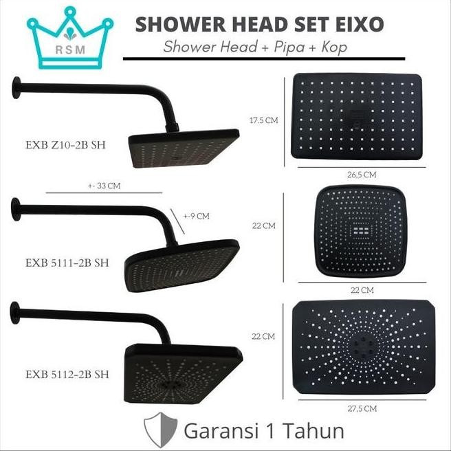 BLACK HEAD RAIN SHOWER EIXO KEPALA TIANG SHOWER MANDI HITAM BESAR 0811T
