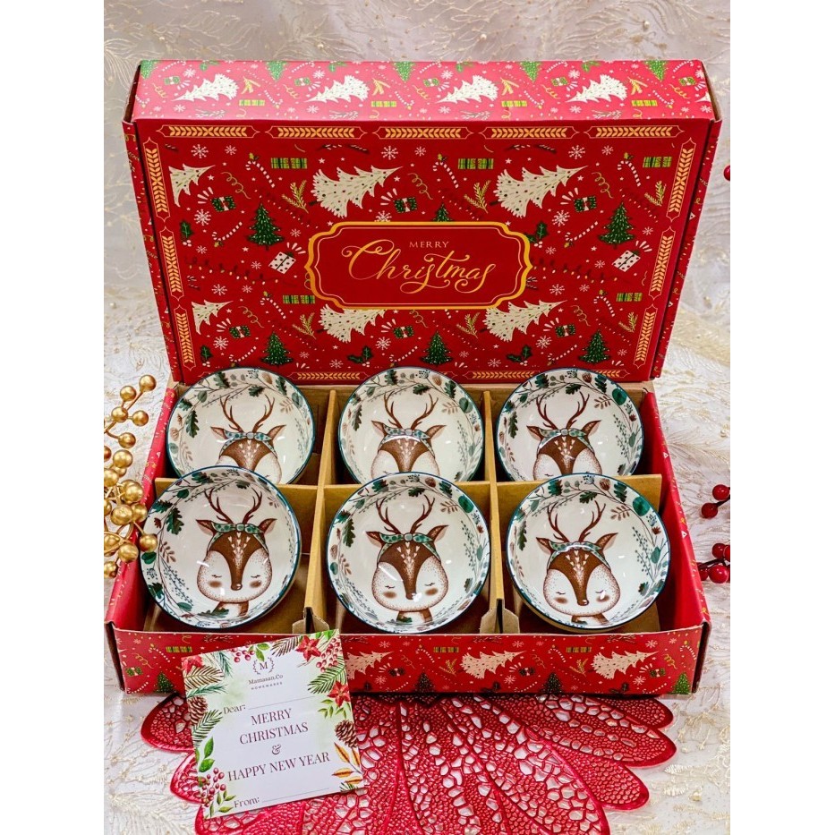 

Natal Deer Christmas Gift Box 6 Bowls by Mamasan Co Mangkuk Keramik - MCHCR5 Limited