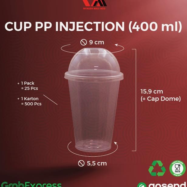 [ 500 Pcs ] Cup Injection 400Ml - Gelas Plastik Boba 14Oz - Wingoh