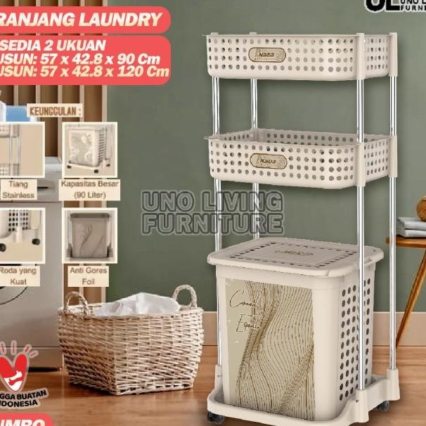 Laundry Basket Jumbo Stainless Steel Rak Keranjang Baju Naiba Emerald