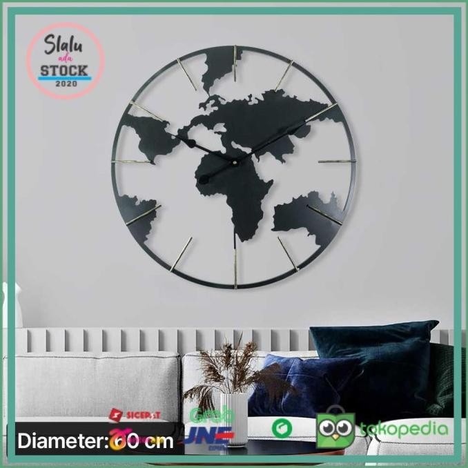 JAM DINDING BESAR GLOBE DESIGN IRON SILENT MOVEMENT 60CM - OG-55 1111T