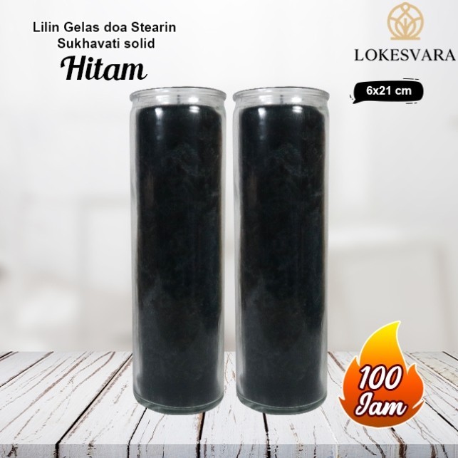 PROMO Lilin Gelas Doa Stearin Marble Sukhavati 6x21 cm Hitam Solid 100 jam