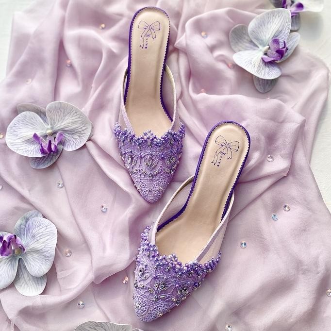 Set Lilac Selop Pesta Wanita Block Heels 5cm & Tas Set AVEDA 6302 ES77