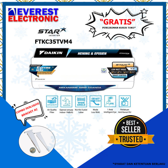 AC DAIKIN STAR INVERTER FTKC35TVM4 FTKC 35 TVM4 1.5 PK