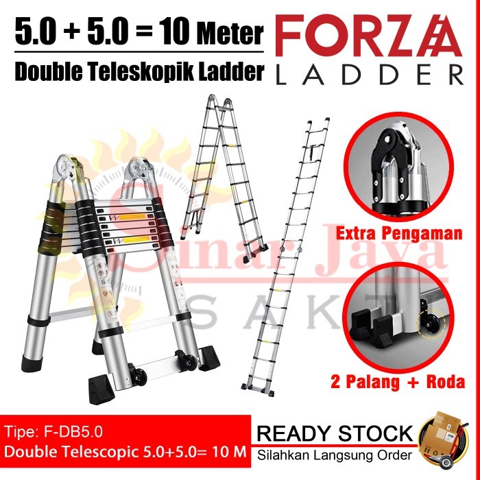 Tangga Lipat Teleskopik 5+5= 10 Meter Forza Double Teleskopik 10 M