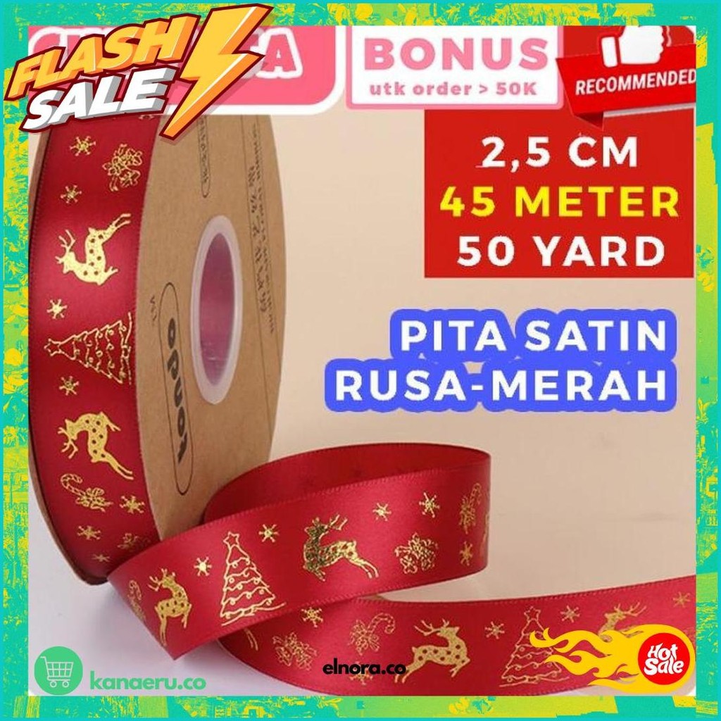 

45 Meter Pita Natal Christmas Ribbon Emboss Emas 50 Yard Packaging Kado Hampers Cod