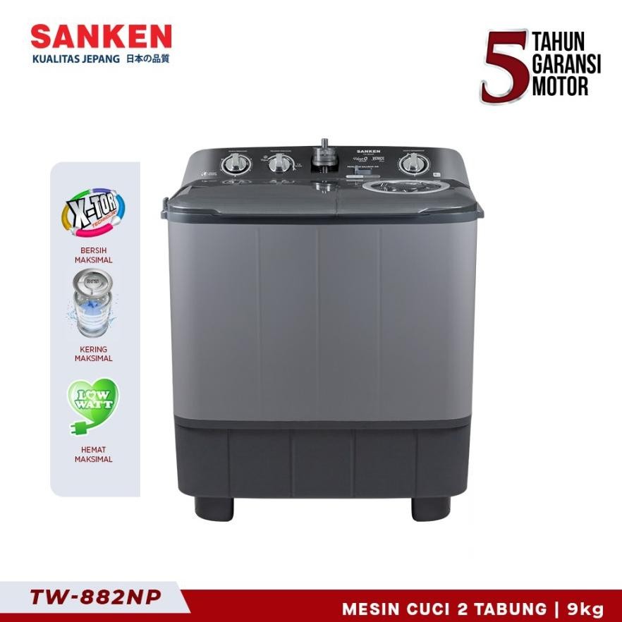 Elle Sanken Mesin Cuci 2 Tabung Tw-882Np 9Kg Hitam