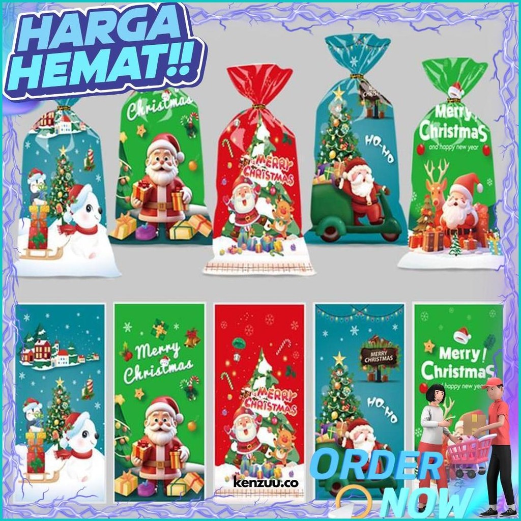 

50 Pc Plastik Kemasan Bingkisan Kue Cookies Snack Hamper Kado Edisi Natal Merry Christmas Murah