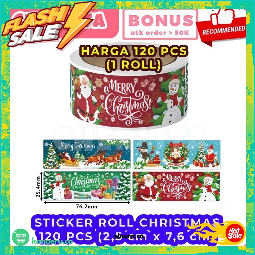 

120 Pcs Sticker Natal Christmas Label Mix Motif Stiker Hampers Kado Parsel Kilat