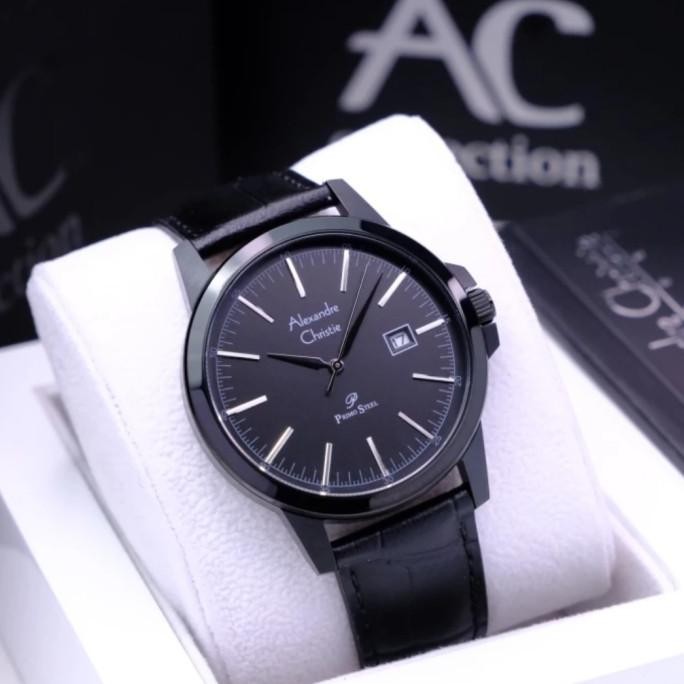 ALEXANDRE CHRISTIE AC1008 AC 1008 BLACK JAM KULIT PRIA ORIGINAL