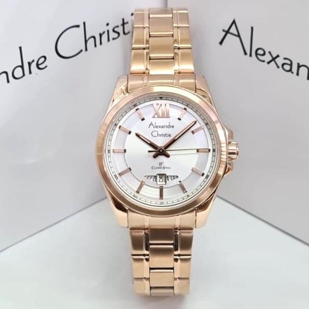 ALEXANDRE CHRISTIE AC8473 AC 8473 ROSEGOLD WHITE JAM WANITA ORIGINAL